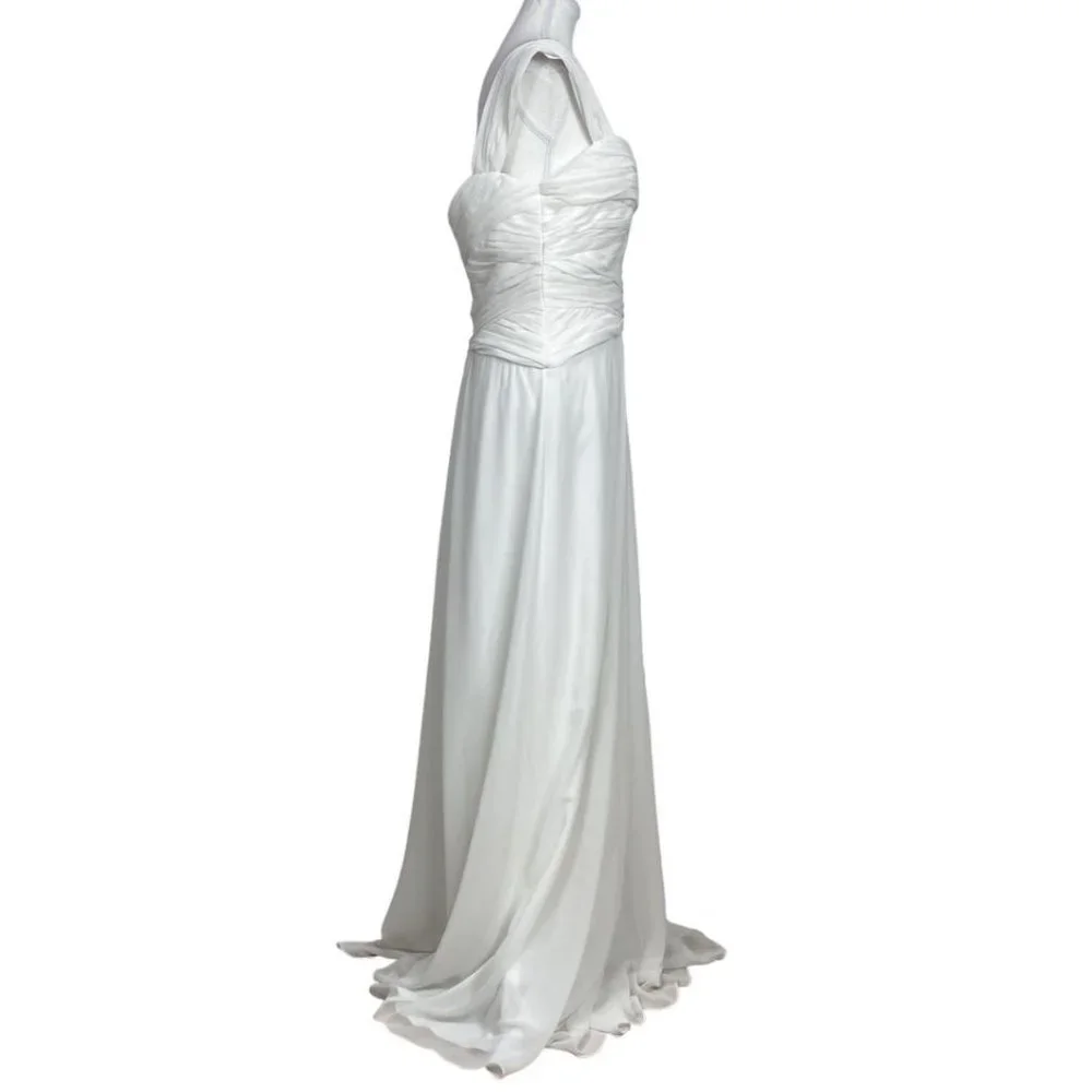 - MONIQUE LHUILLIER WHITE CHIFFON SLEEVELESS BRIDAL WEDDING DRE… - Picture 2 of 11